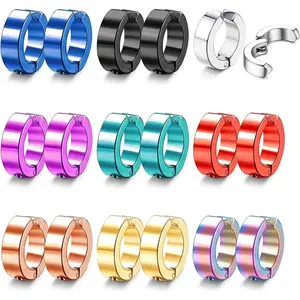 MILACOLATO 9 Pairs Stainless Steel Clip on Earrings for Men Hoop Earrings Men Women Non Pierced Earrings Colorful Fake Earrings Set Daily