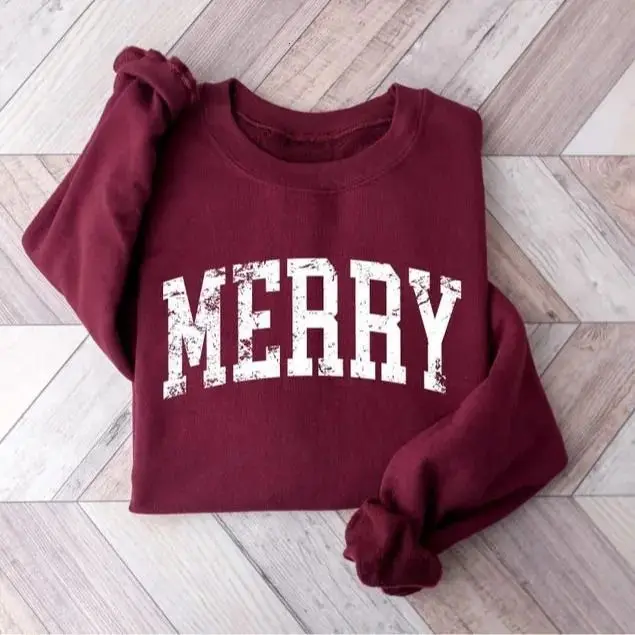 Retro Merry Sweatshirt, Womens Christmas Shirt, Festive Holiday Sweater, Cute Christmas Gift, Womenswear