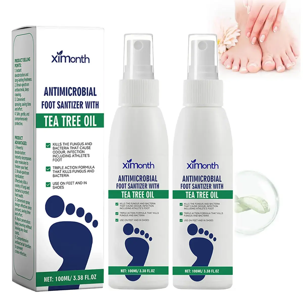 Tea Tree Oil Antimicrobial Foot Spray | Deodorizing Antifungal Foot Sanitizer for Smelly Feet & Shoes