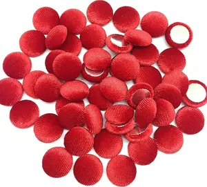 50PC 15mm Velvet Fabric Cloth Covered Flat Back Round Buttons, 5/8 Inch Red