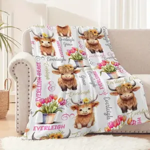 1pc Creative Christmas Gift Blanket, Cowboy Pattern Self-Defined Name Custom Flannel Blanket, Holiday Blanket, Gift Blanket, Multi-Purpose, Outdoor Beach Camping, Outdoor Blanket, Living Room Sofa Pet Office Throw Blanket Flannel Blanket Throw