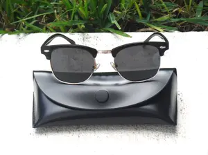 Semi Rimless Sunglasses - For Men Women Glasses Black Color Polarized Replacement Lenses With Case