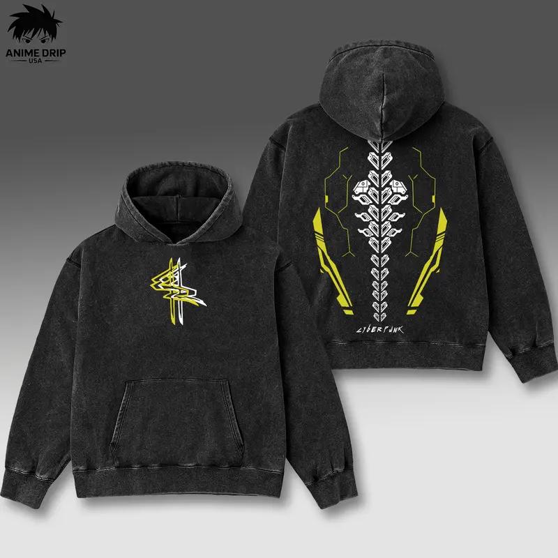 Cyberpunk V2 Print Washed Cotton Hoodie, Vintage Graphic Tee Washed For Fans Anime Cyberpunk: Edgerunners, Design Top Cotton Streetwear Anime Manga Hoodie Clothes Menswear Womenswear, Hoodie Unisex Hot 2025