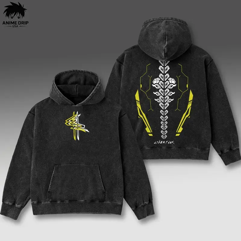 Cyberpunk V2 Print Washed Cotton Hoodie, Vintage Graphic Tee Washed For Fans Anime Cyberpunk: Edgerunners, Design Top Cotton Streetwear Anime Manga Hoodie Clothes Menswear Womenswear, Hoodie Unisex Hot 2025