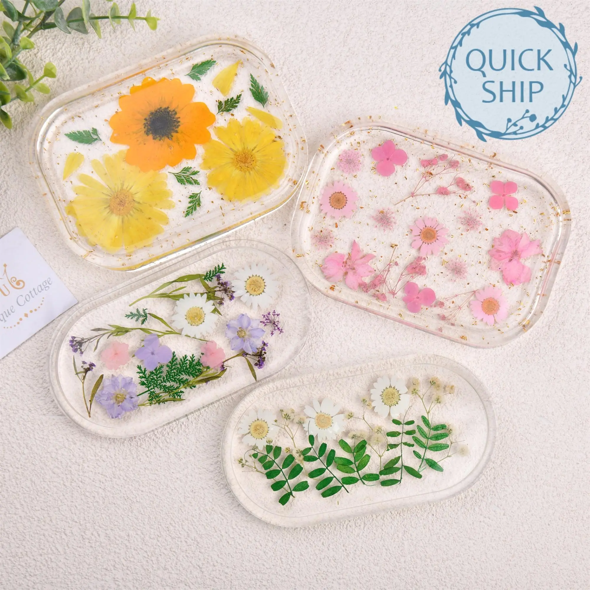 Real Flowers Resin Tray,White/Purple/Pink Daisy Jewelry Coaster, Wedding/birthday Gifts