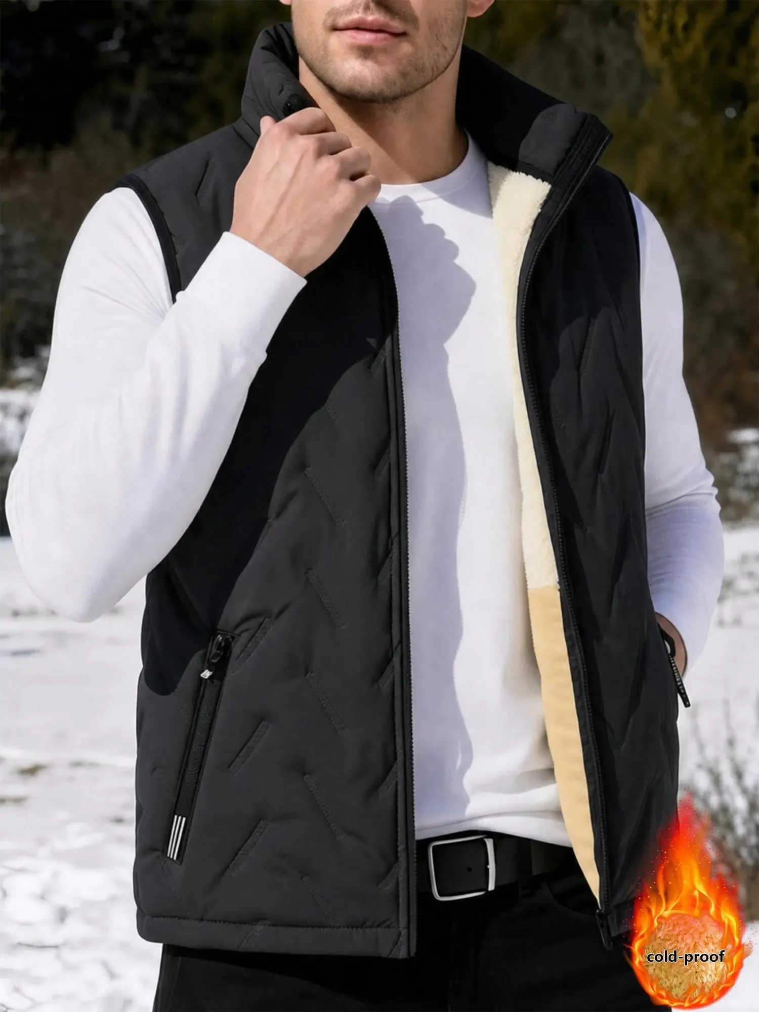 Men's Winter Vest Faux Sherpa Lined, Warm Fleece Sleeveless Jacket, Lightweight Thermal Puffer Vest with Full Zip, Soft Plush Inner Layer, Windproof Outdoor Vest for Hiking, Work and Casual Daily Wear