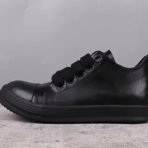 New Rick Jumbo Lace Leather Low Top Shoes Black on Black