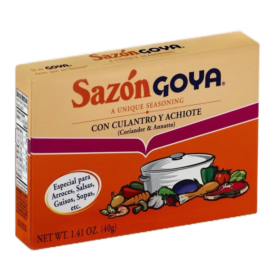SAZON GOYA - Unique Coriander and Annatto Seasoning, 8 Packets in a Box, 1.41oz