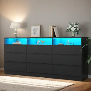 Loomie 9 Drawer Dresser with Power Outlet and LED Light, Wide Modern Storage Dresser for Bedroom, Living Room dresser nursery  dresser，3 colors
