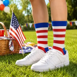 FEITAI 3PCS American Flag Socks for Men Women, 4th of July Middle Socks Stars and Stripes Patriotic USA Freedom Day