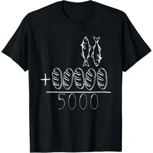 [100% Cotton] 2 Fishes 5 Breads Jesus Feeds The 5000 Christian Bible Verses T-Shirt Casual Soft