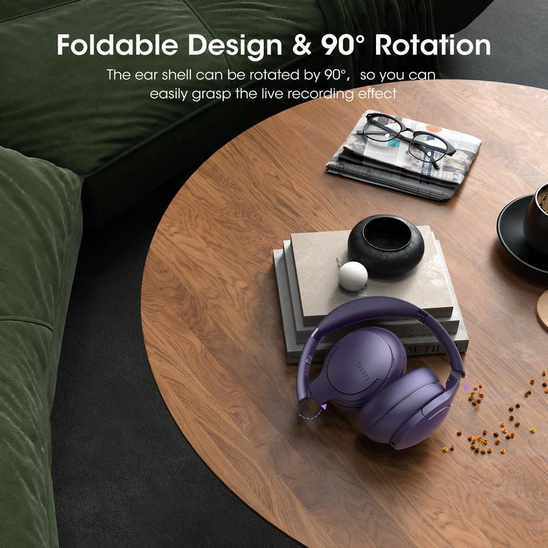 Mokata22 Bluetooth Headphones Over Ear, 90H Playtime, Bluetooth Wireless Headphones, 3 EQ Modes, Built-in HD Mic,  Electronic Headset OverEar comfort wearables Multi-Platform Gaming quiet immersive bass audifonos earpieces- play time Audio Black