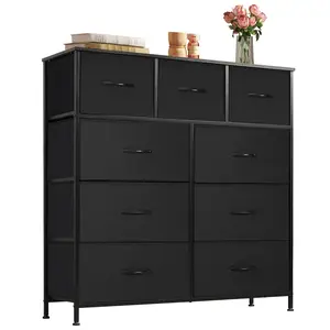 [LIVE] 9-Drawer Dresser, Storage Unit Organizer Chest for Clothes, Tall Dresser&Chest for Bedroom, Hallway, Living Room, Dorm - Steel Frame, Wood Top