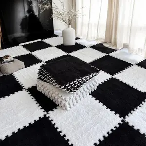 12pcs Carpet Squares Puzzle Floor Mat, Plush Interlocking Carpet Tiles, Anti Slip EVA Foam Jigsaw Floor Tiles, Build A Safe Area for Bedroom Playroom