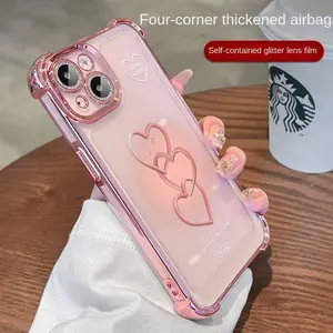 Love Heart Linked Phone case for iPhone 16 Pro Max 14 15 Plus 13 12 11, Four-Corner Airbag Shockproof Phone Case Full Coverage Phone Cover for Men Women Lover Gift