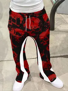 Men's Loose Fit Flare Leg Pants, Casual Streetwear Joggers, Vintage Hip Hop Long Trousers, 3D Print Design, Sporty Fashion, Sports Pants