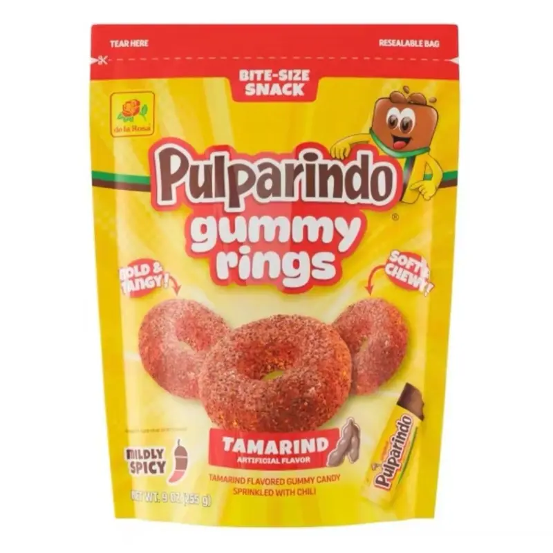 Pulparindo Gummy Rings Tamarind - Bite-Size Snack with Soft Chewy Texture and Mildly Spicy Tamarind Flavor