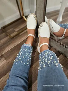 Mexicanita Handmade Gardenia Huarache for Women Mexican Huarache Round Toe Leather Sandal Summer Walking Shoes Natural Nail Decor