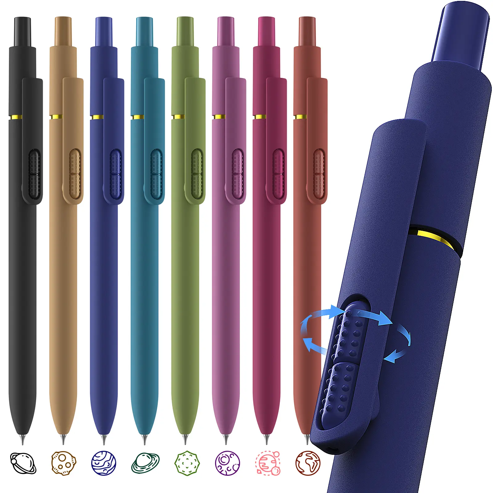 Hiacry 8-Pack Gel Pens, Quick-Dry 0.7mm Fine Point Fidget Pens, Smooth Writing for Journaling & Drawing, Aesthetic Vintage Color Pens for Women, School & Office Supplies