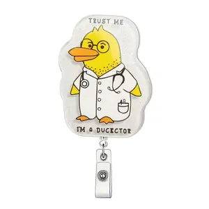 Funny Duck Doctor Design Retractable Badge Holder, Retractable Badge Reel, 1 Count Acrylic Name Badge Clip, Suitable for Nurses, Jobs, Volunteers, Office Workers
