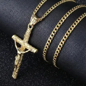 【Christmas Gift】Jesus Christ Crucifix Cross Necklace for Men Unisex Stainless Steel Cuban Chain Necklace with Cross Pendant 16-26 Inches