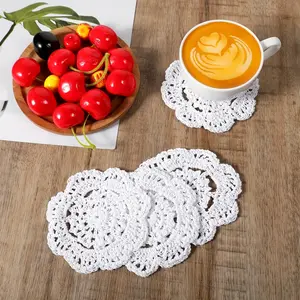 8 Pcs Vintage Crochet Coasters, Handmade Placemats, 4 Inches Round Lace Crocheted Coaster, Vintage Style Table Placemats for Weddings,White
