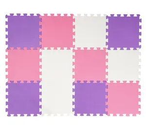 Easy Playhouse: 12 Foam Floor Tiles, Pink/Purple/White