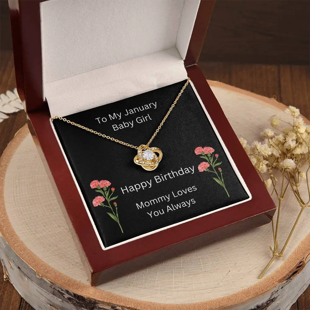 January Carnation Flower To My Daughter Love Knot Necklace From Mom