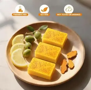 3 PACK VALUE SET Turmeric & Kojic Brightening Soap Infused Natural Lemon, Turmeric & Shea Butter for Face & Body Deep Cleansing
