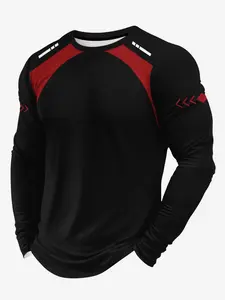 2025 Autumn Men's Sports Daily T-shirt Printed Crew Neck Fitness Gym Workout Tee Long-sleeve Pattern T-shirt Daily Street Men's T-shirt Gym Athletic Clothes Workout Apparel Athletic Shirts