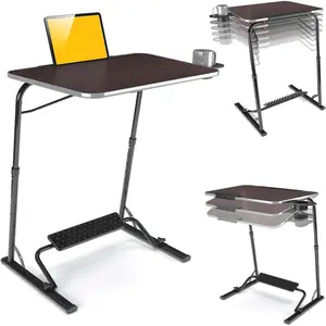 Upgraded Folding TV Tray Table - Extra Large & Sturdy Laptop Table for Couch, Height & Angle Adjustable Desk for Dinner, Work & TV - Includes Footrest, Cup Holder, iPad Holder & Edge Stopper