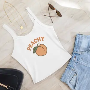 Peachy Women's Micro‑Rib Tank Top – Soft Peach Graphic | Southbound Supply Co.