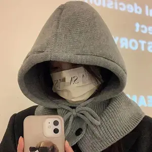 Balaclava Knitted Scarf Hat - Adjustable Size, Warm Crochet Design, Elastic Windproof Hood, Ideal for Outdoor Skiing and Cycling