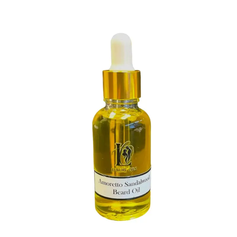 Luxuré Oils Amoretto Sandalwood Scented Beard Oil (30ml) - Premium Liquid Formula with Natural Carrier Oils, Dropper, Frizz Control, Hair Care, Amber Bliss Aroma - Gift or Travel Essential