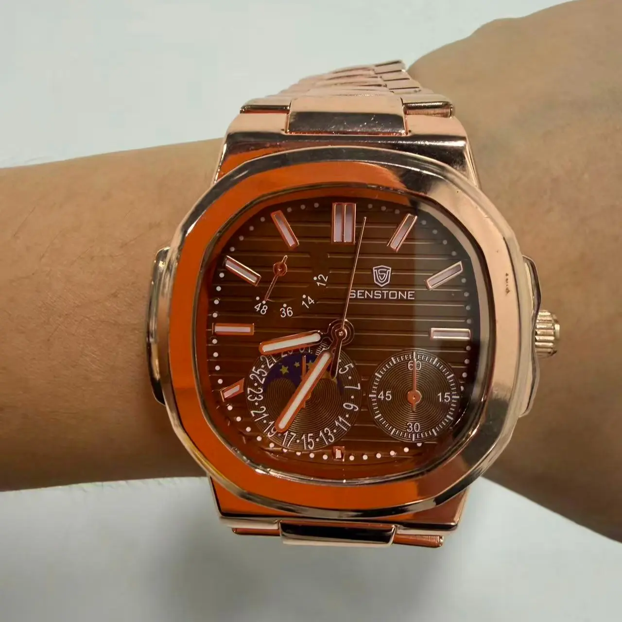 Silver-Tone Iced-Out Quartz Watch with Date Display