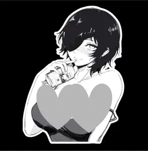 Black and White Manga Girl Sticker - Retro Anime Aesthetic Vinyl Decal - Eye Patch Girl Art - Otaku Decor for Laptop & Journal - Waterproof Sticker