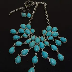 Turquoise Cascade Statement Set-059
