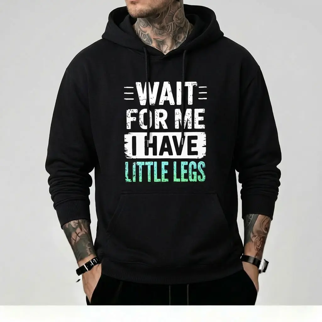 Unisex Graphic Print Hoodie, "Wait For Me I Have Little Legs" Funny Quote, Casual Cotton Long Sleeve Pullover, Streetwear Apparel Joke Gift