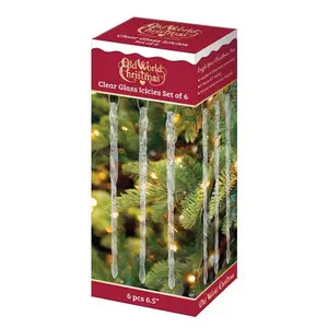 Old World Christmas Clear Glass Icicles Set of 6 Ornament 6.5" Christmas Decorations with Led Star Light and Ball Lights
