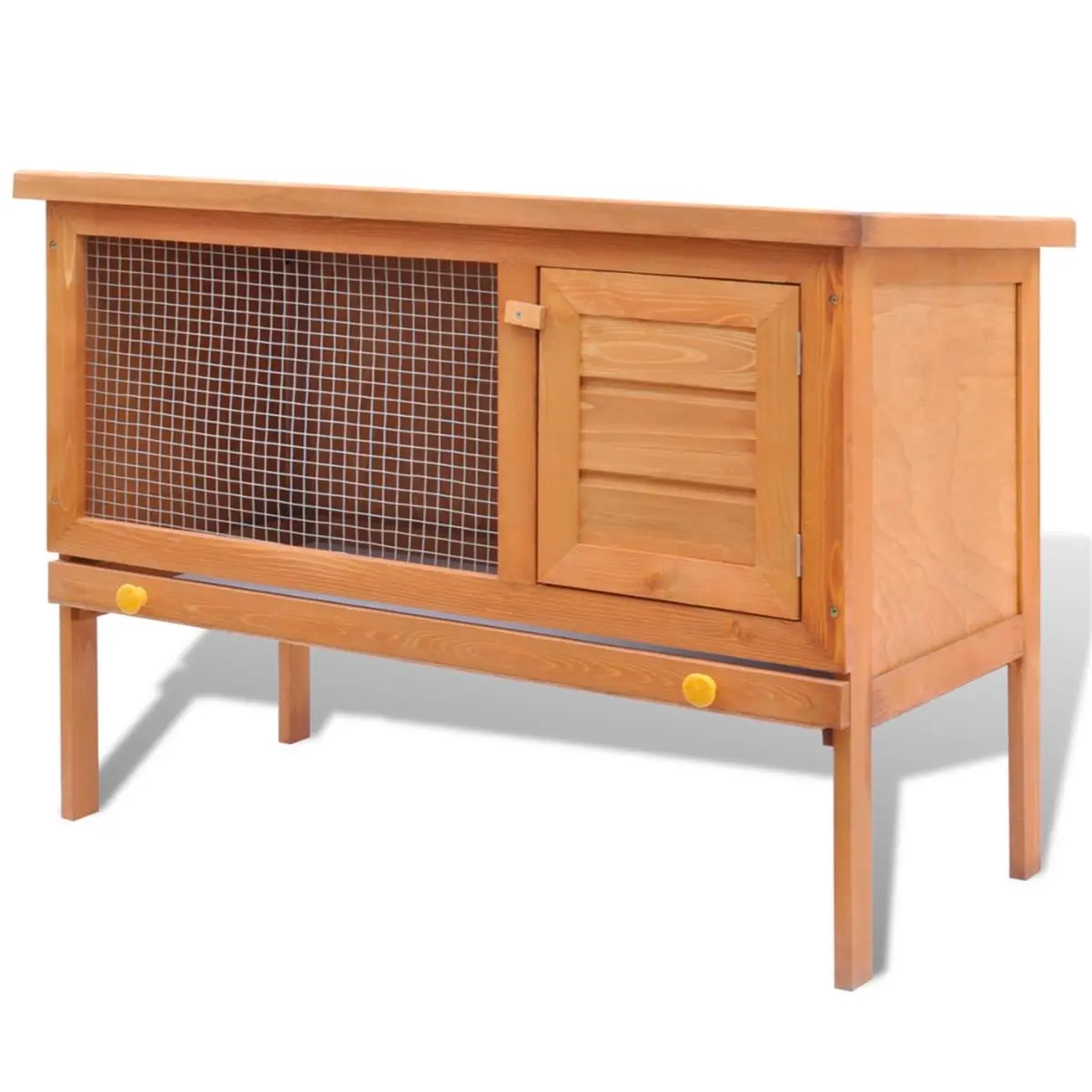 212 MAIN Solid Pine Wood Rabbit Hutch (36''x17.7''x25.8''), Enclosed 1-Layer Small Animal House with Mesh Exercising & Playing Space, Weatherproof Roof, Pull-Out Tray for Easy Maintenance, Easy to Assemble, Ideal for Training