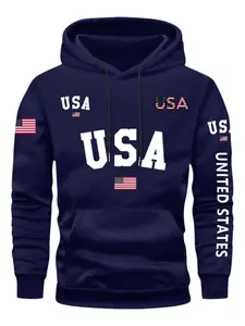 Trending Viral USA Graphic Hoodie Multi-USA Print & American Flag Design White Soft Blend Fabric Casual/Daily/Patriotic Occasion/Streetwear Essential Unisex Aesthetic Pullover Must-Have Patriotic Theme Outfit Comfy Stylish Wardrobe Staple For USA Pride Fa