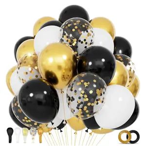 68-Piece Black, White and Gold Balloons with 12-Inch Black Gold Confetti Balloons for Graduation, Birthday Party Decorations