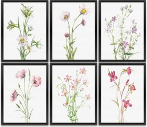 6PCS Vintage Botanical Wildflower Art Wall Art Prints Artwork Paintings for Home Farmhouse Office Bathroom Kitchen Bedroom Wall Decor (8x10 inchUnframed), Floral Cottage Girls Room Decor