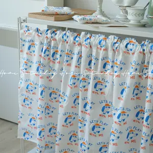 Cute Puppy Print Cotton Curtains Semi-Blackout  Living Room Bedroom Drapes, Window Curtain Panels with Rod Pocket Bedroom Door Curtains , 1 Panel, White with Blue Dog