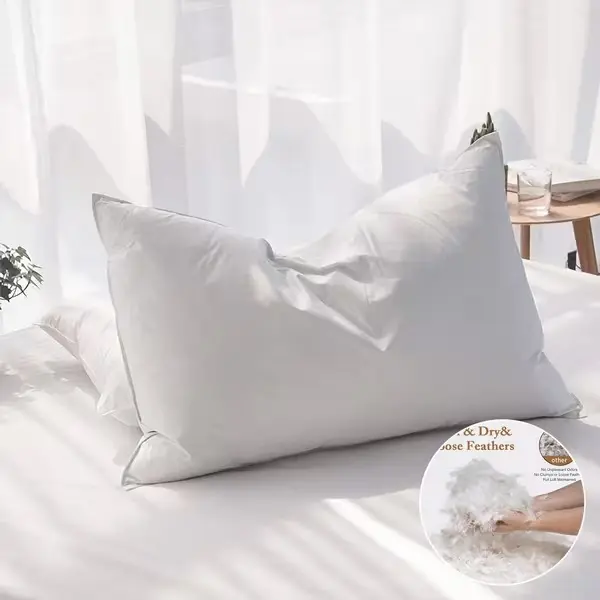 Down Pillow, 1/2pcs Queen Size Feather Pillows, Soft Bed Pillow, Hotel Bed Pillows for Sleeping Soft And Supportive Pillows for Side And Back Sleepers, Cotton Cover Fluffy Support Surround Fill for Back, Stomach, Side Sleepers