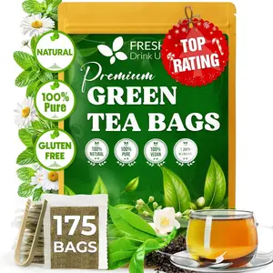 FreshDrinkUS, Premium 175 Green Tea Bags, 100% Natural & Pure from Green Tea. Green Herbal Tea. Made with Natural Material Tea Bags. No Sugar, No Gluten, Vegan