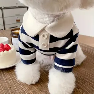 Comfortable Striped Dog T-shirt with Belt-Soft Knitted Pet Clothing Suitable for All Seasons, White and Navy Blue, Small Dogs to Large Dog, Machine Washable, Dog Clothes