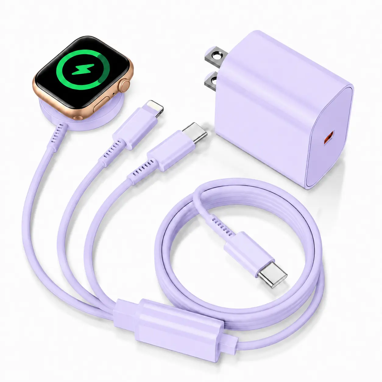 iWatch 3-in-1 Magnetic Charger 20W USB-C fast charger includes 6-ft USB-C cable /Lightning cable/  magnetic charger  .compatible for iPhone 17 Pro Max/16/15/14/13/12, Apple Watch Series 11/10/SE, and AirPods Smartphone Adapter, Usb Chargers