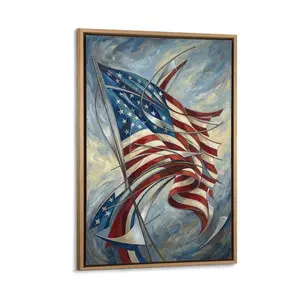 1pc Framed Canvas Art, Abstract American Flag Design, Red White Blue, Modern Printed Wall Decor for Home, Patriotic/Independence Day Decor, Living Room/Bedroom/Office