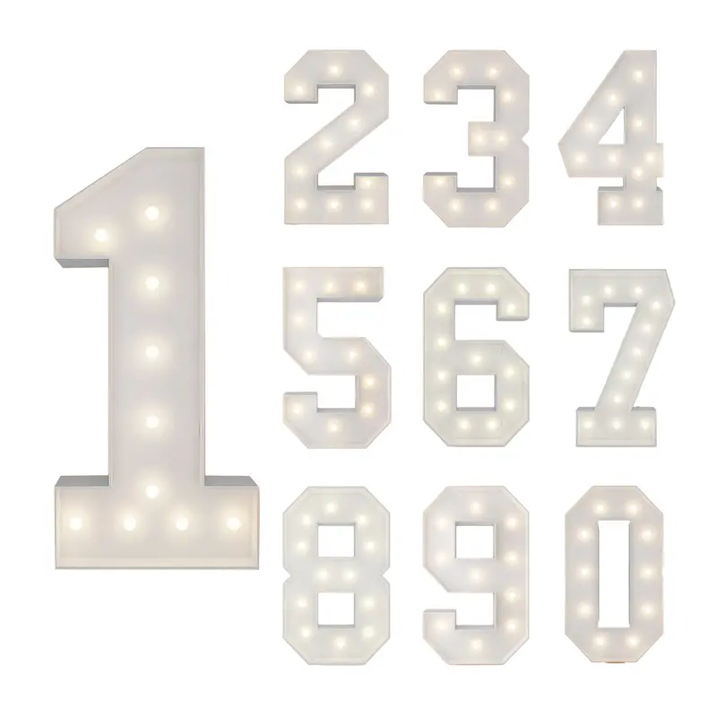 3ft/4ft Marquee Numbers 0-9 With Decorative Light-Up White Foam Cardboard, Lighted Holiday Displays Mosaic Number for Balloons, Number Wedding, Birthday, Anniversary, and Party Decor